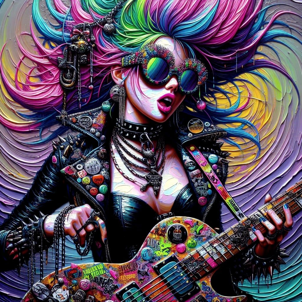 Impasto Punk Rock Goddess in Manga Poster Style