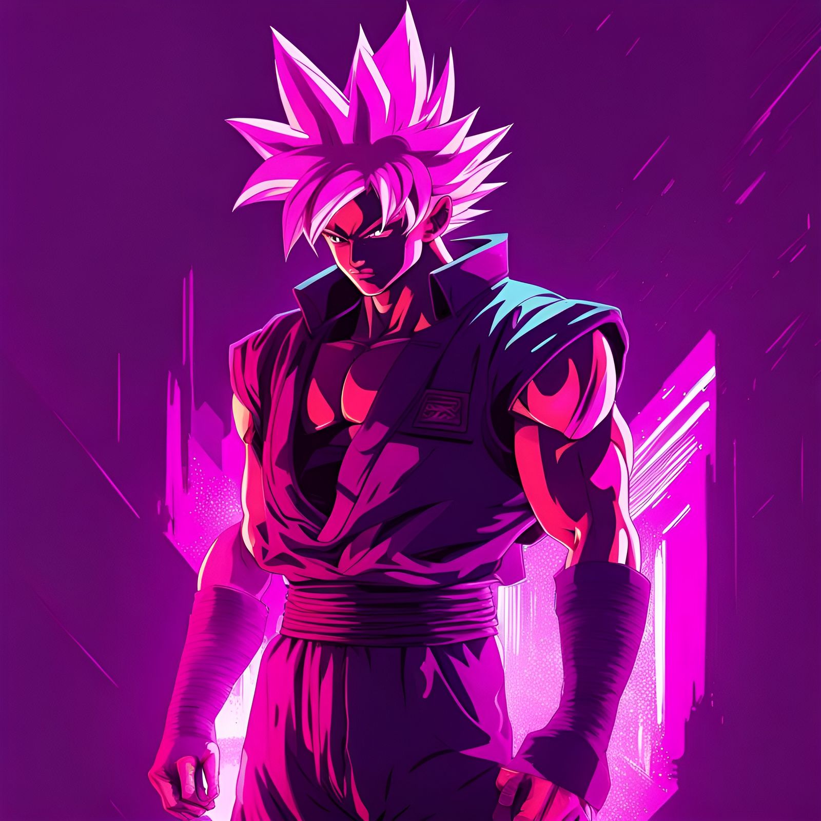 Goku in Cyberpunk Neon Cityscape