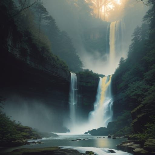 Lush Upper Falls at Golden Hour in Hocking Hills