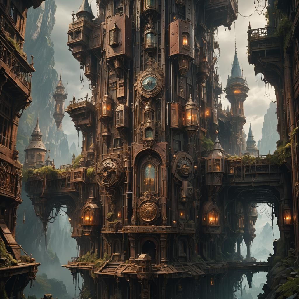 Cinematic Crystal and Rust: Detailed Digital Matte Painting