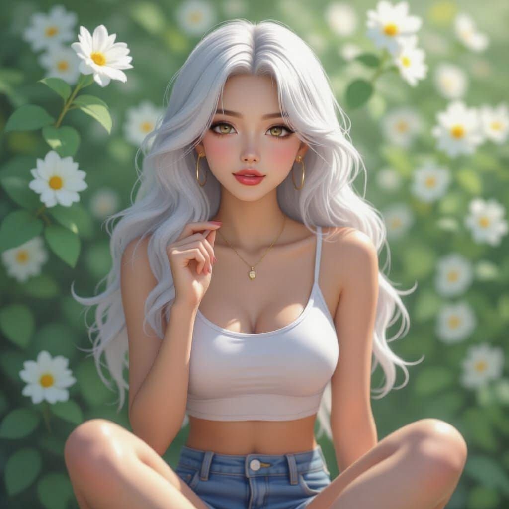 Hyperrealistic 3D Anime Woman with White Hair