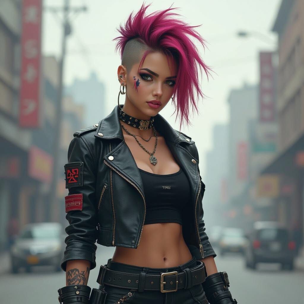 Punk Girl with Mohawk in Post-Apocalyptic Style