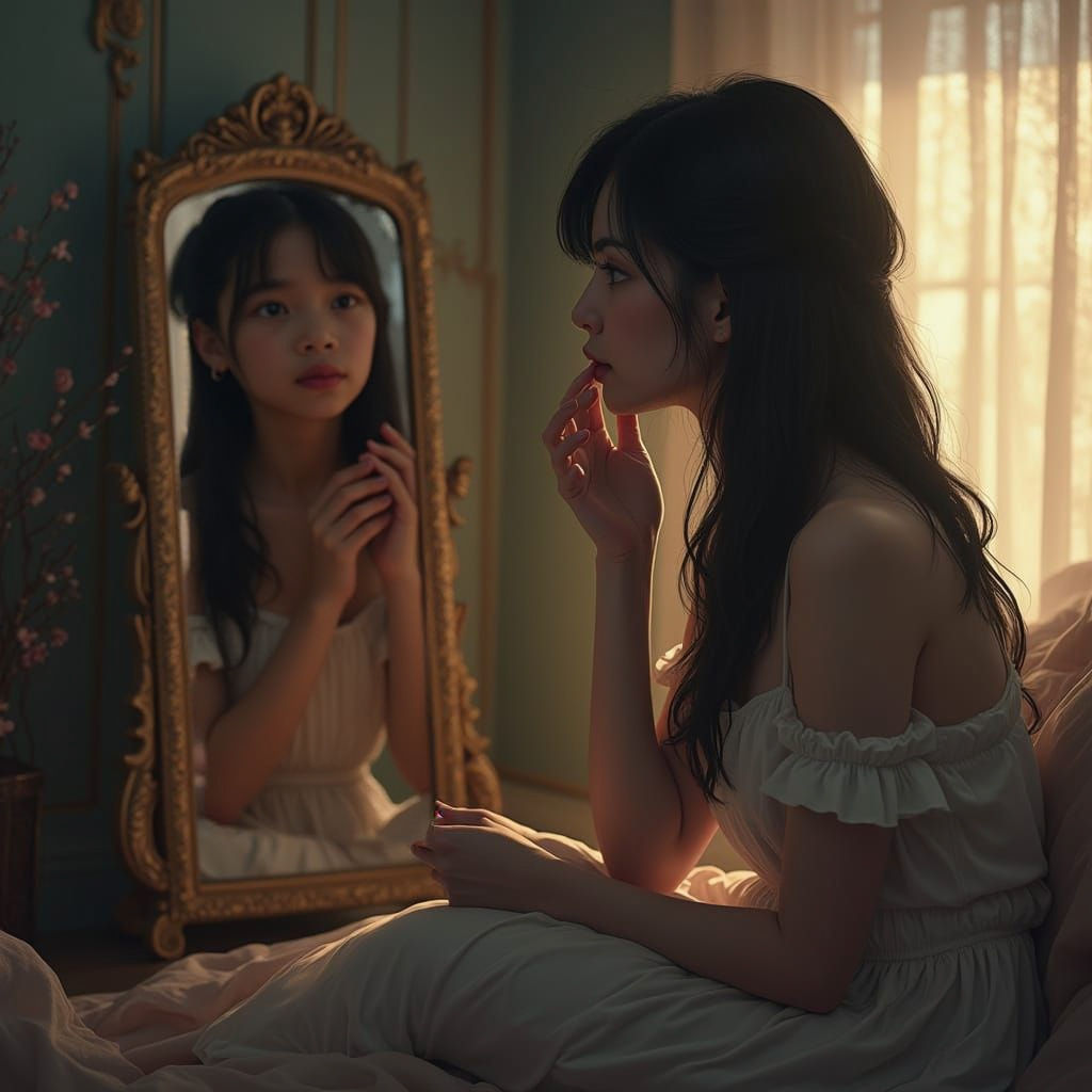 Mirror Reflecting a Younger Self