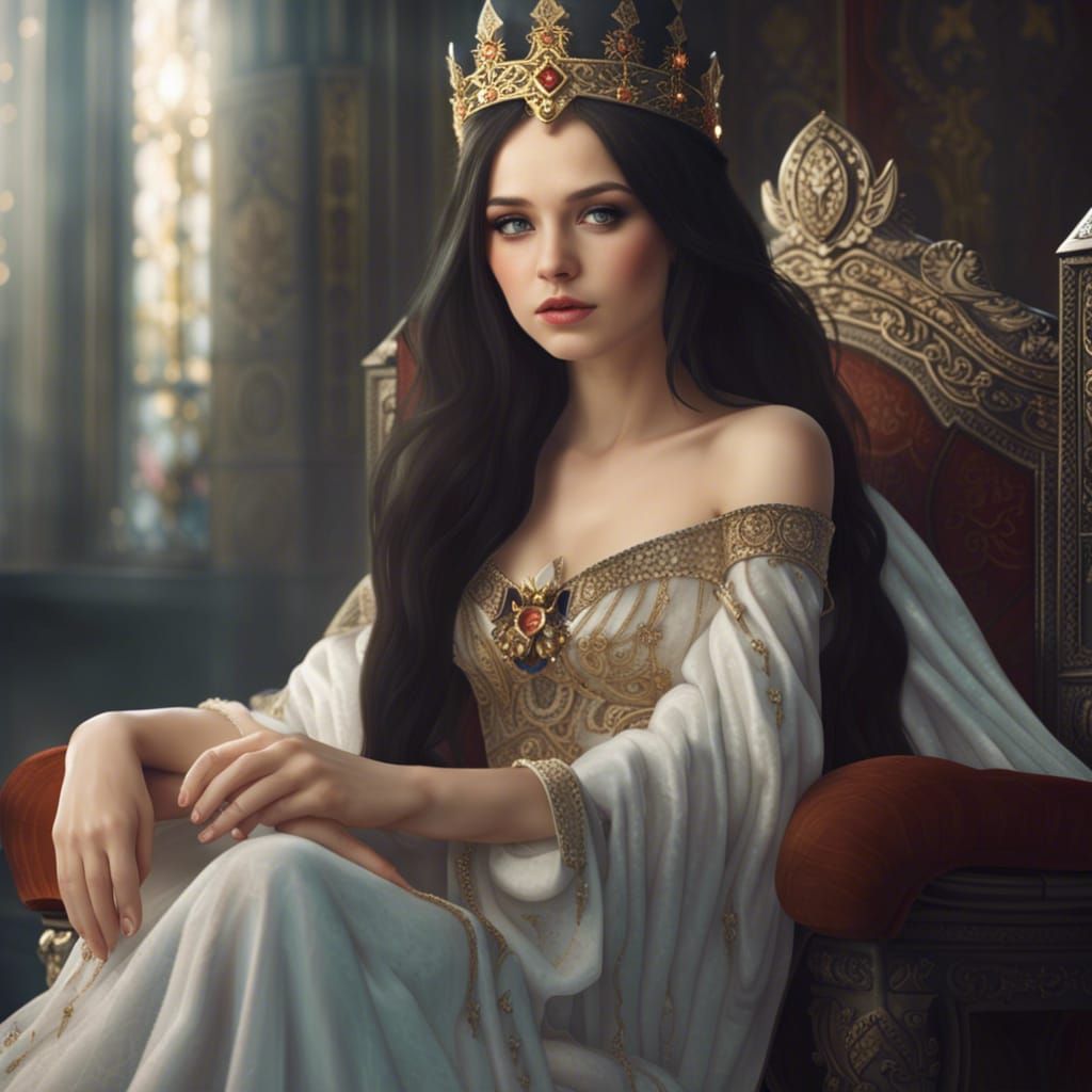 Fantasy Queen with Dark Hair on Throne