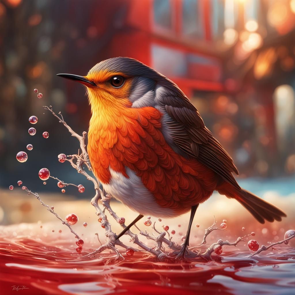 Hyperrealistic Robin in Colorful Splash Art Style
