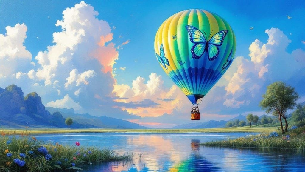 Butterfly Hot Air Balloon in Oil Paint Style