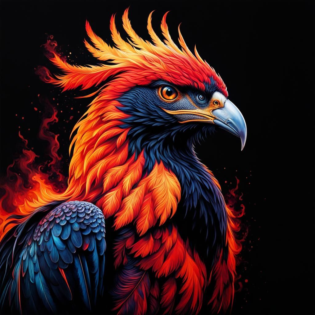 Fiery Phoenix Portrait in Hyperdetailed Photorealistic Style