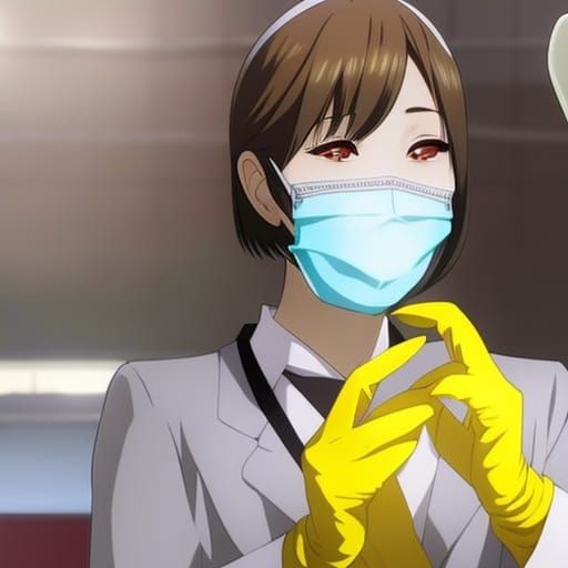 Dental Hygienist in Anime Style with Yellow Gloves