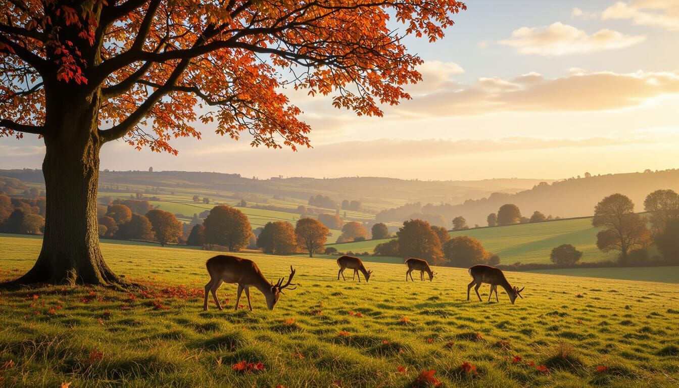 Cinematic Autumn English Countryside with Deer