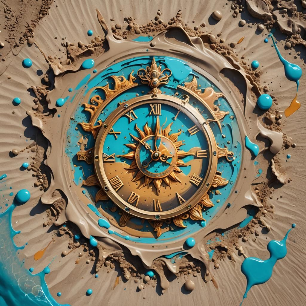 Sun Clock on Beach in Graffiti Art Style