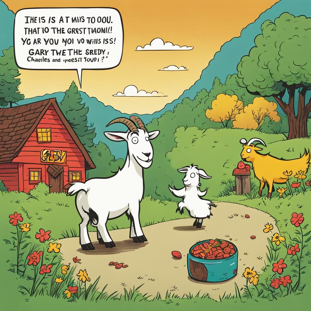 Greedy Goat in Cartoon Style Illustration