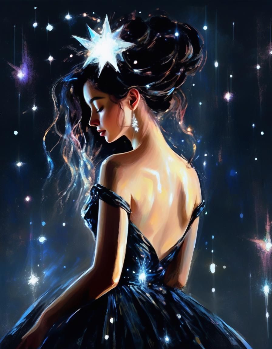Glowing Ball Gown Lady with Celestial Hair