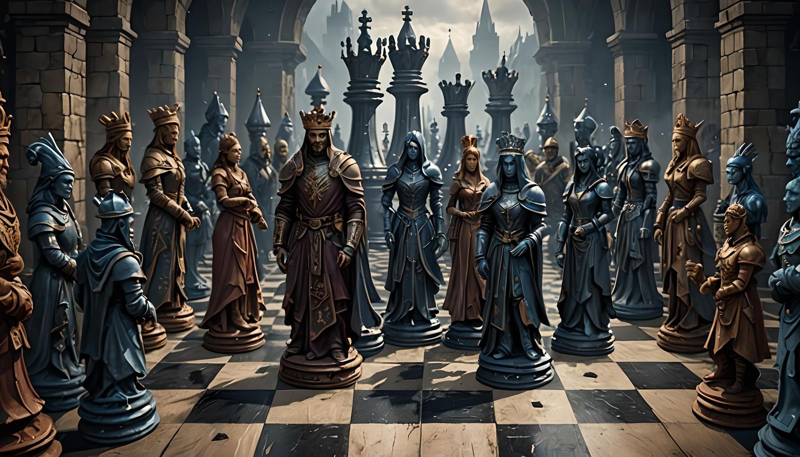 Human Chess: Detailed Matte Painting in Fantasy Style