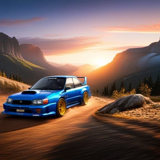 Subaru WRX 22b Rally Car at Sunset