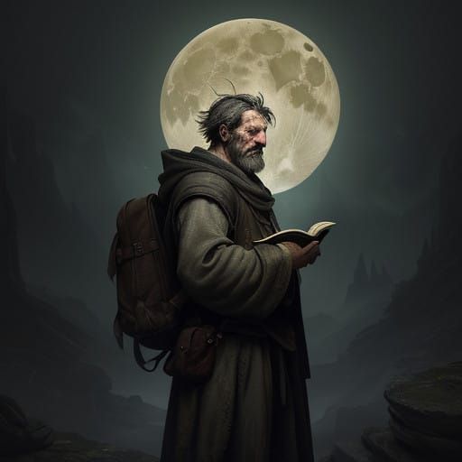 Weary Traveler Lost in Thought by Flickering Torchlight