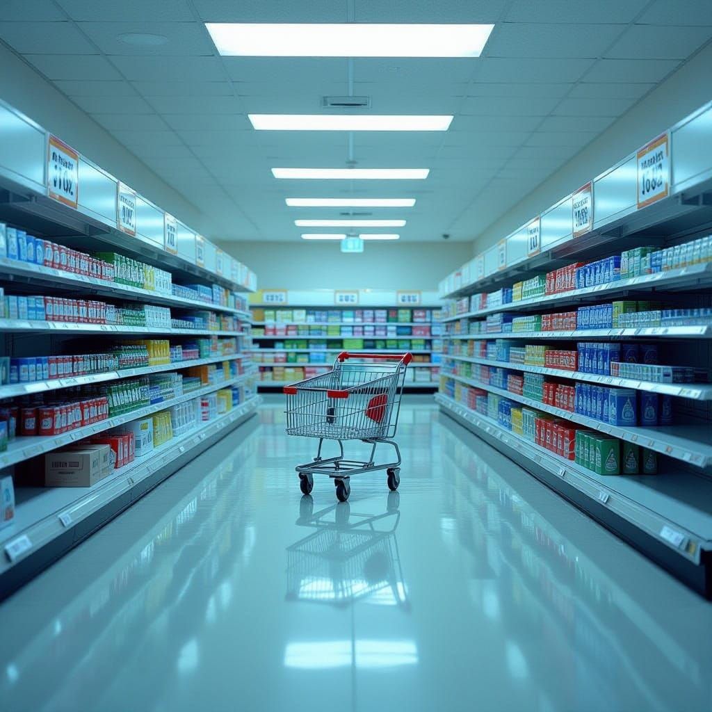 Deserted Grocery Store in Minimalist Dystopian Style