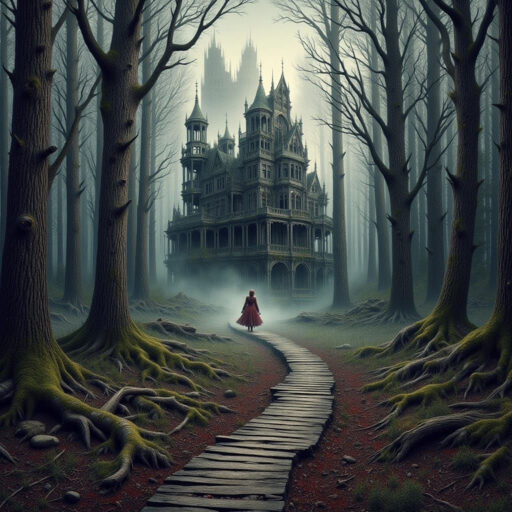 Eerie Gothic Mansion in a Twisted Forest