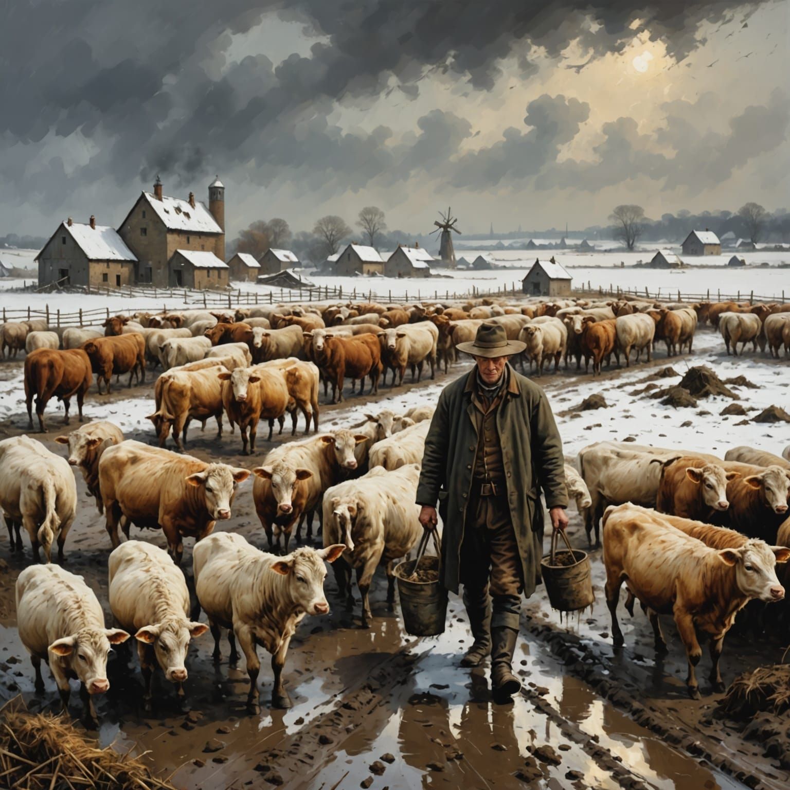 Winter Farm Scene in the Style of Bruegel