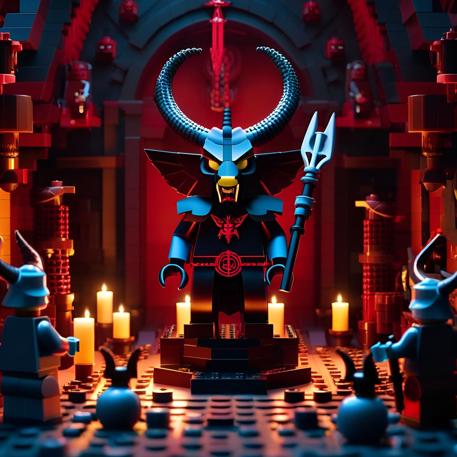 Lego Baphomet's Satanic Ritual: 3D Digital Art