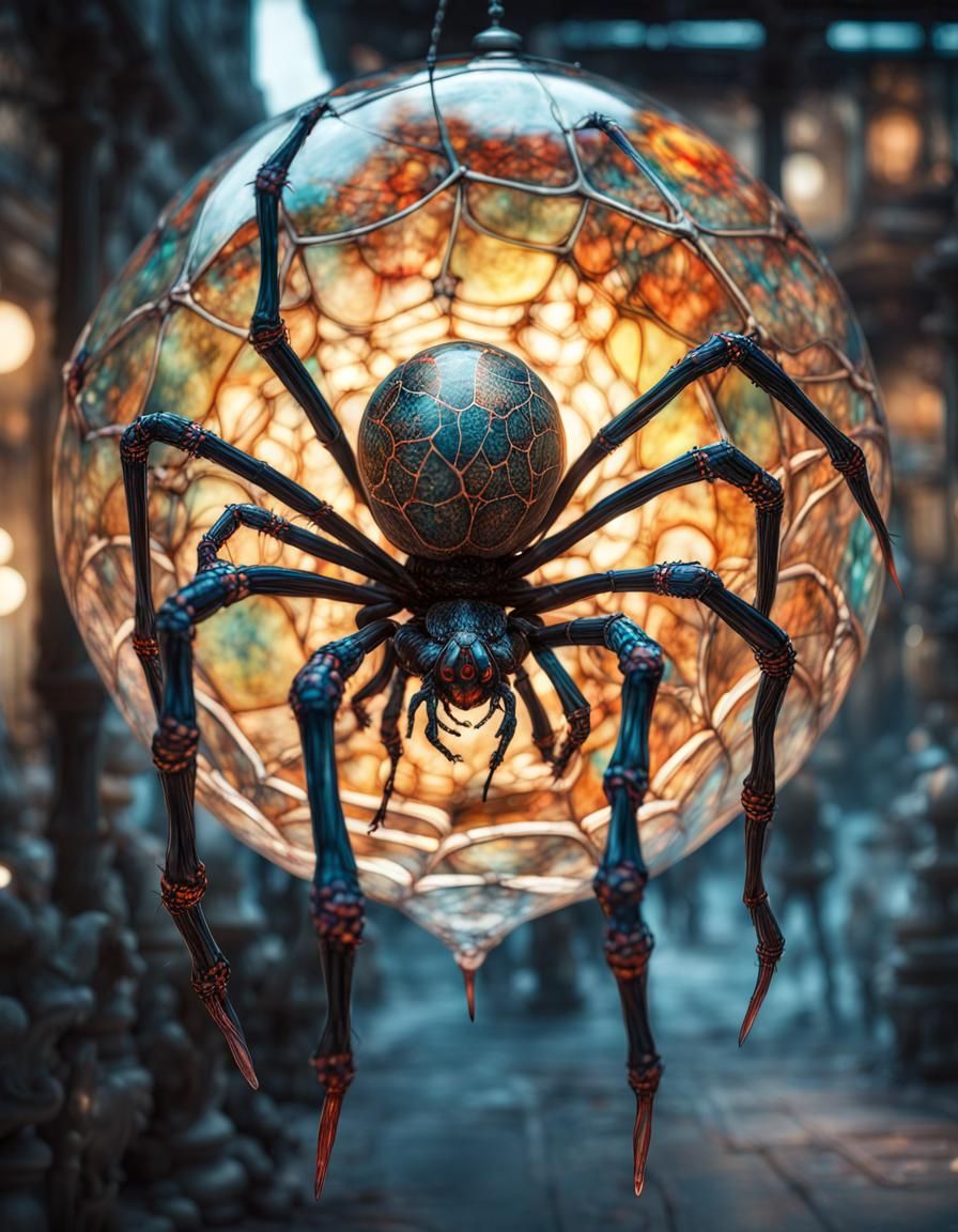 Illuminated Blown Glass Spider Fantasycore Artwork