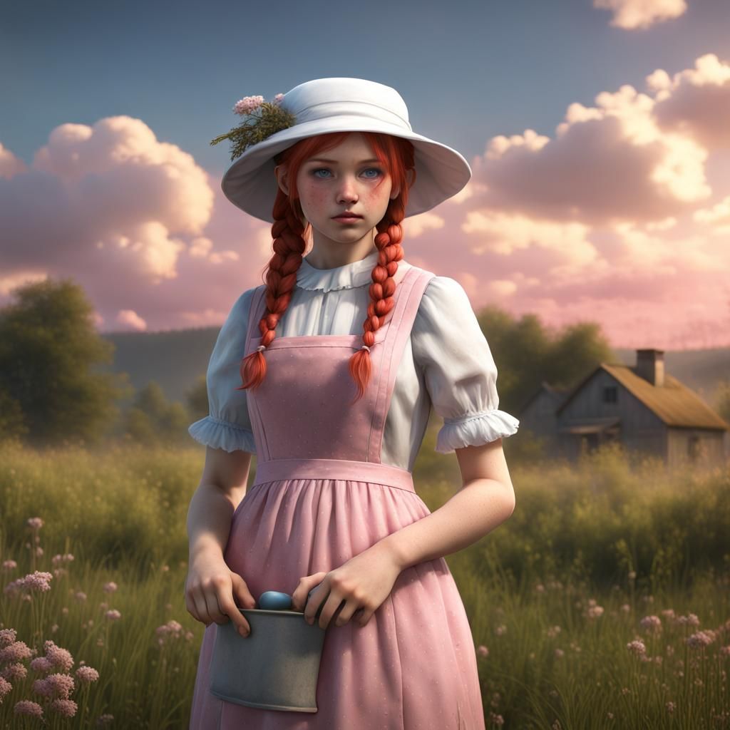 Amish Redhead in Meadow, Matte Painting