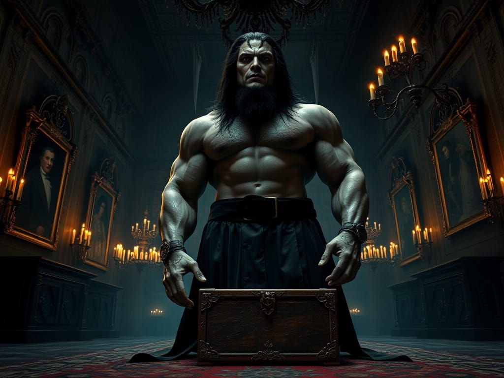Muscular Bulgarian Vampire in Victorian Mansion