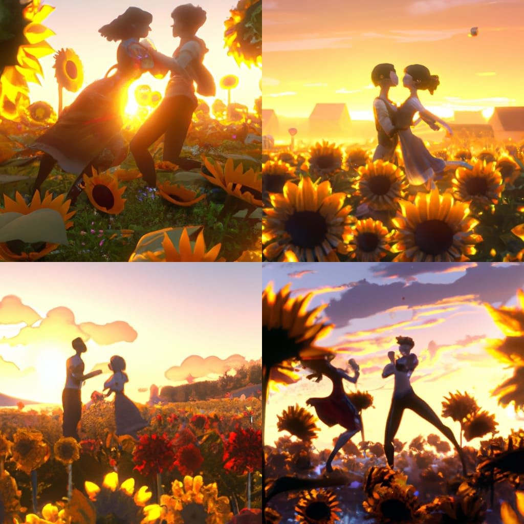 Couple Dancing in Sunflower Field at Sunset