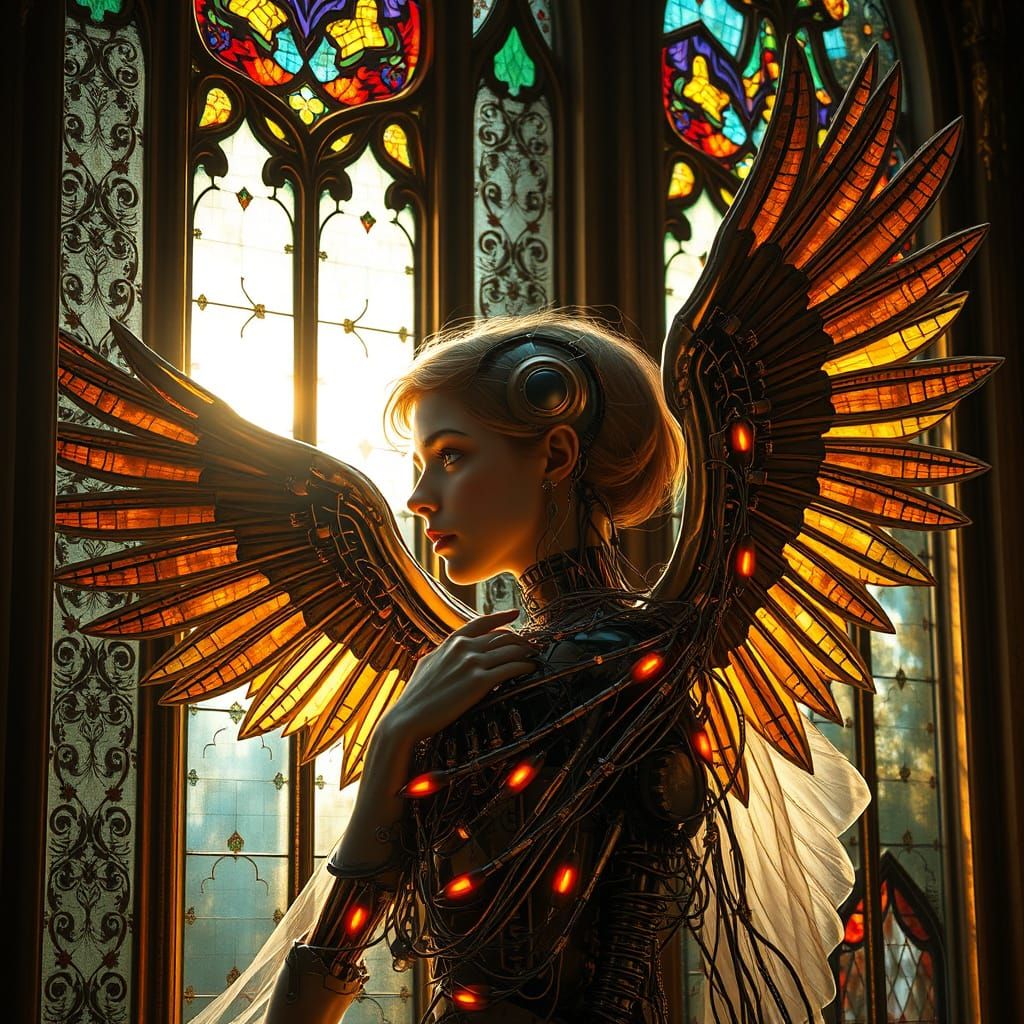 Biomechanical Angel in Baroque Oil Painting Style