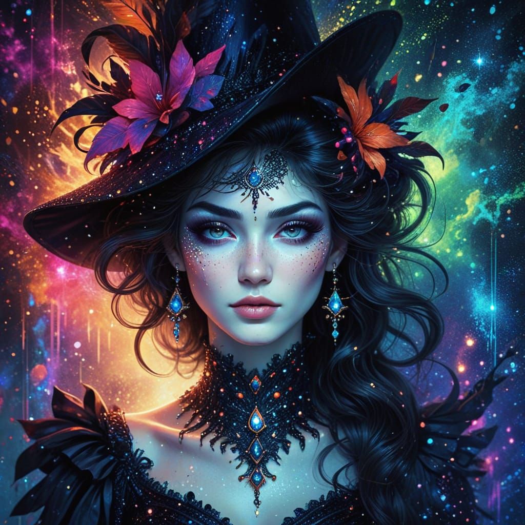 Neon Feminine Fantasy Portrait with Glitter Effects