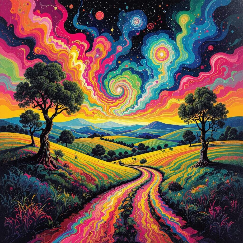 Psychedelic Landscape in a Retro Art Style