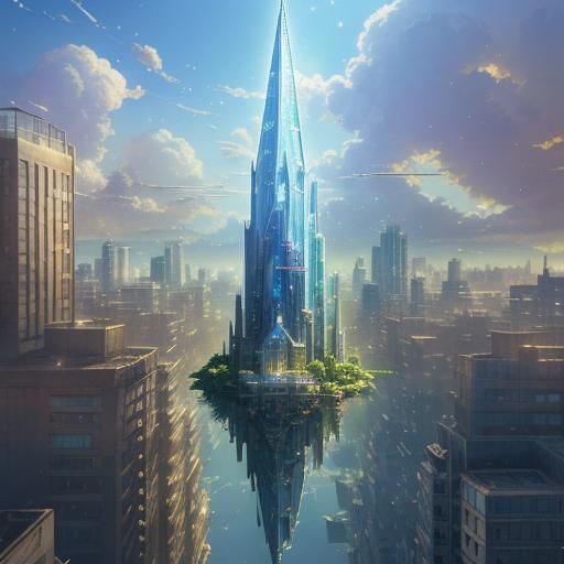 Ghibli-Inspired Glowing Cityscape Inside Crystal Box