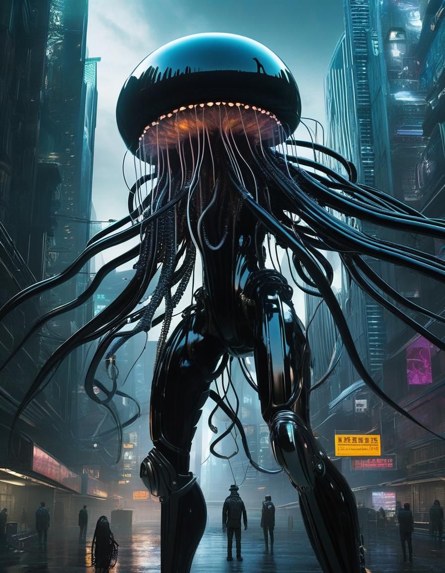 Biopunk jellyfish-humanoid giant