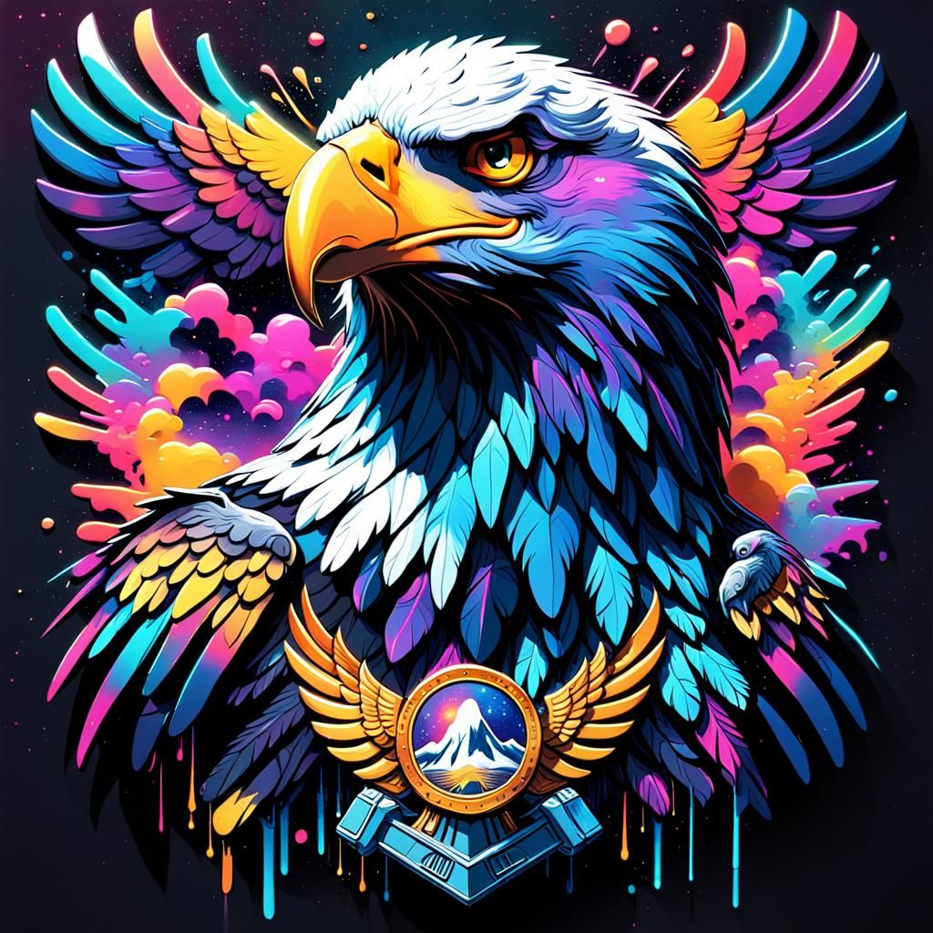 Eagle Badge Graffiti Art in Retro Synthwave Style