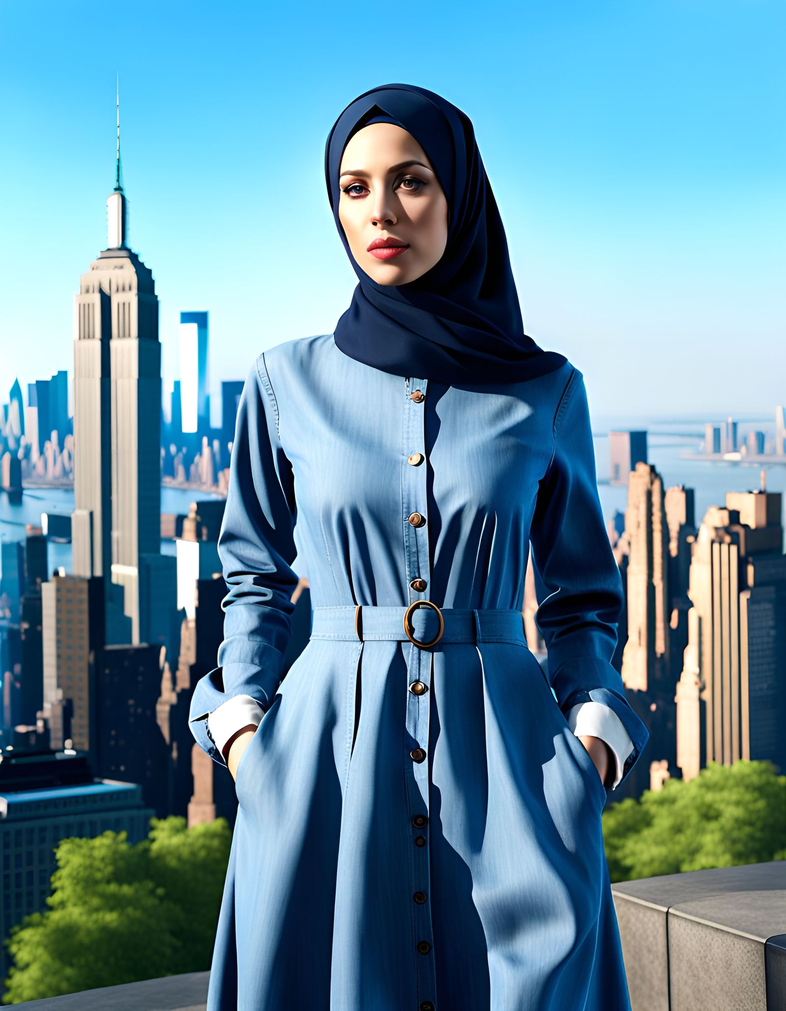 Woman in Hijab with City View: Ultra-Realistic Digital Art