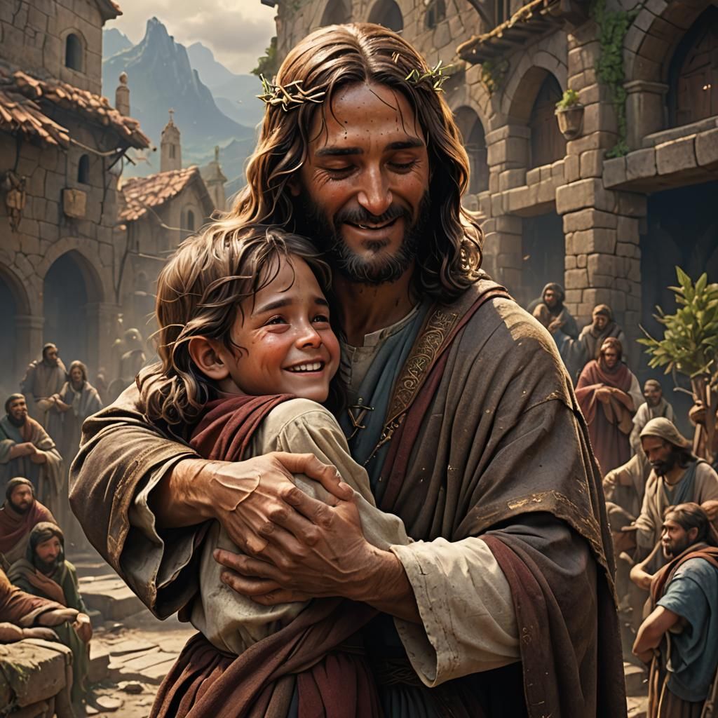 Jesus's Loving Embrace: Detailed Matte Painting
