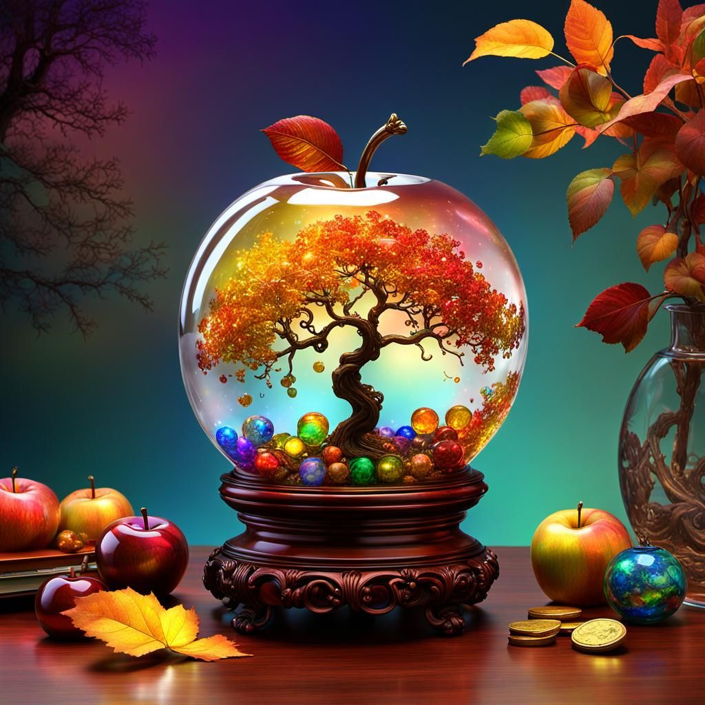 Glass Apple: Spring to Autumn Transition, Digital Art