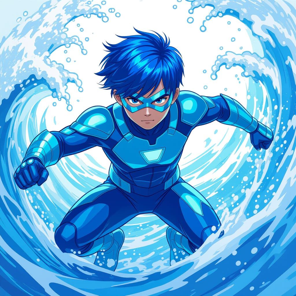 Teen Superhero Controls Water as Digital Painting