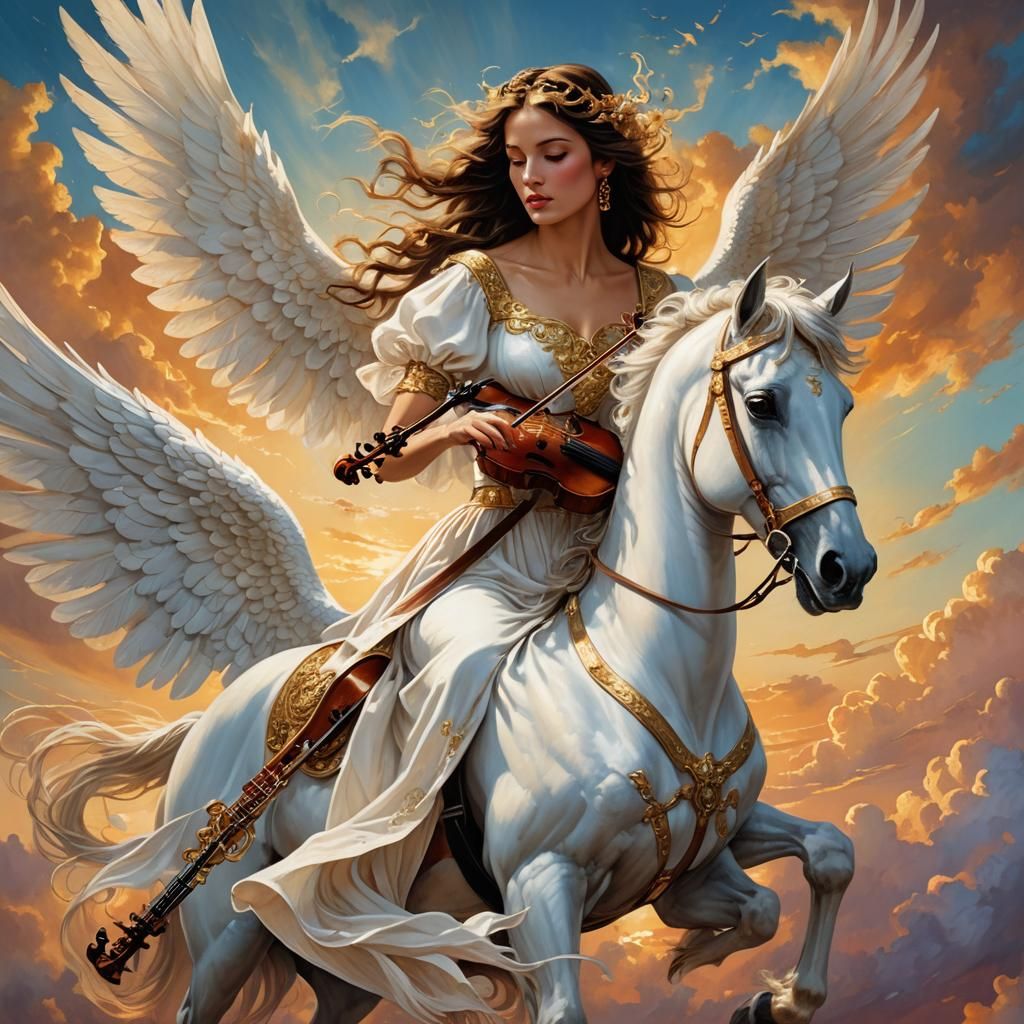 Pegasus Rider Fantasy Art in Dreamy Style