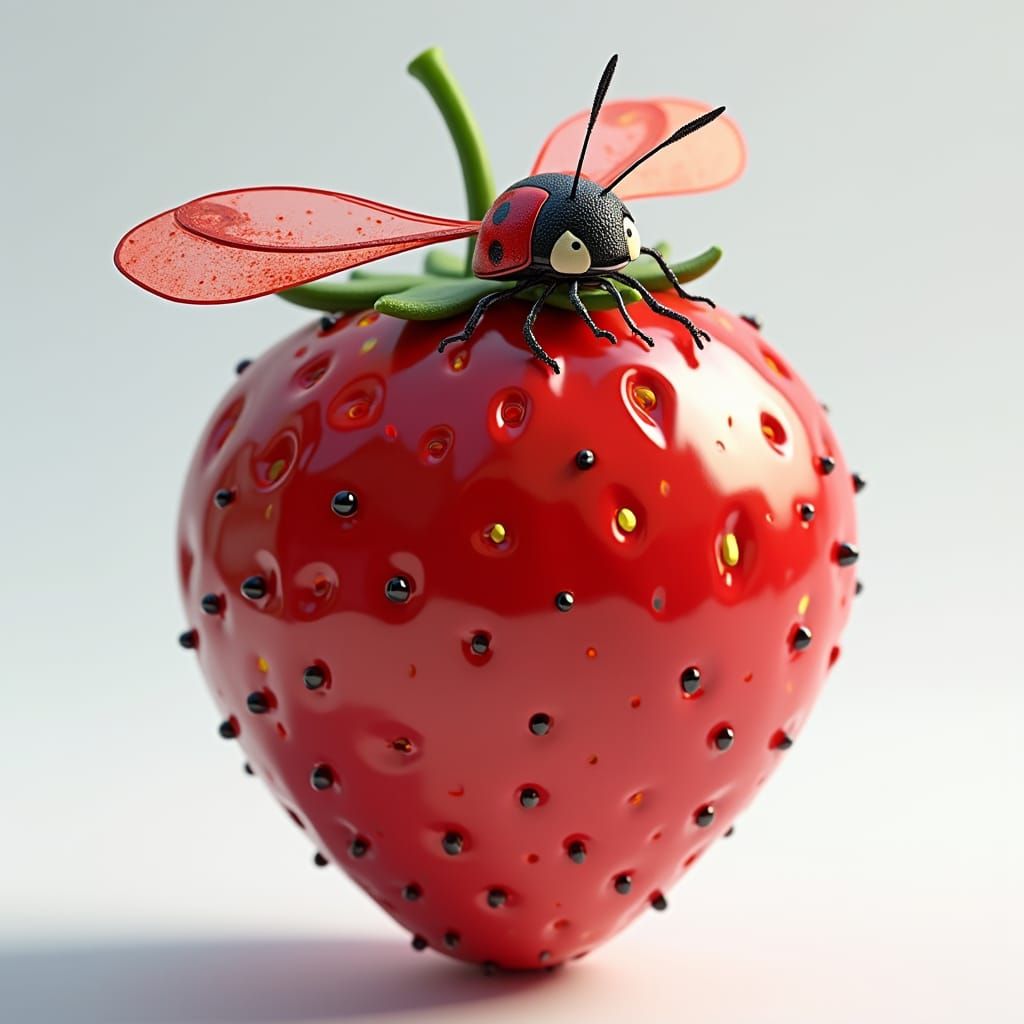 Strawberry Ladybug Hybrid in 3D Anime Art