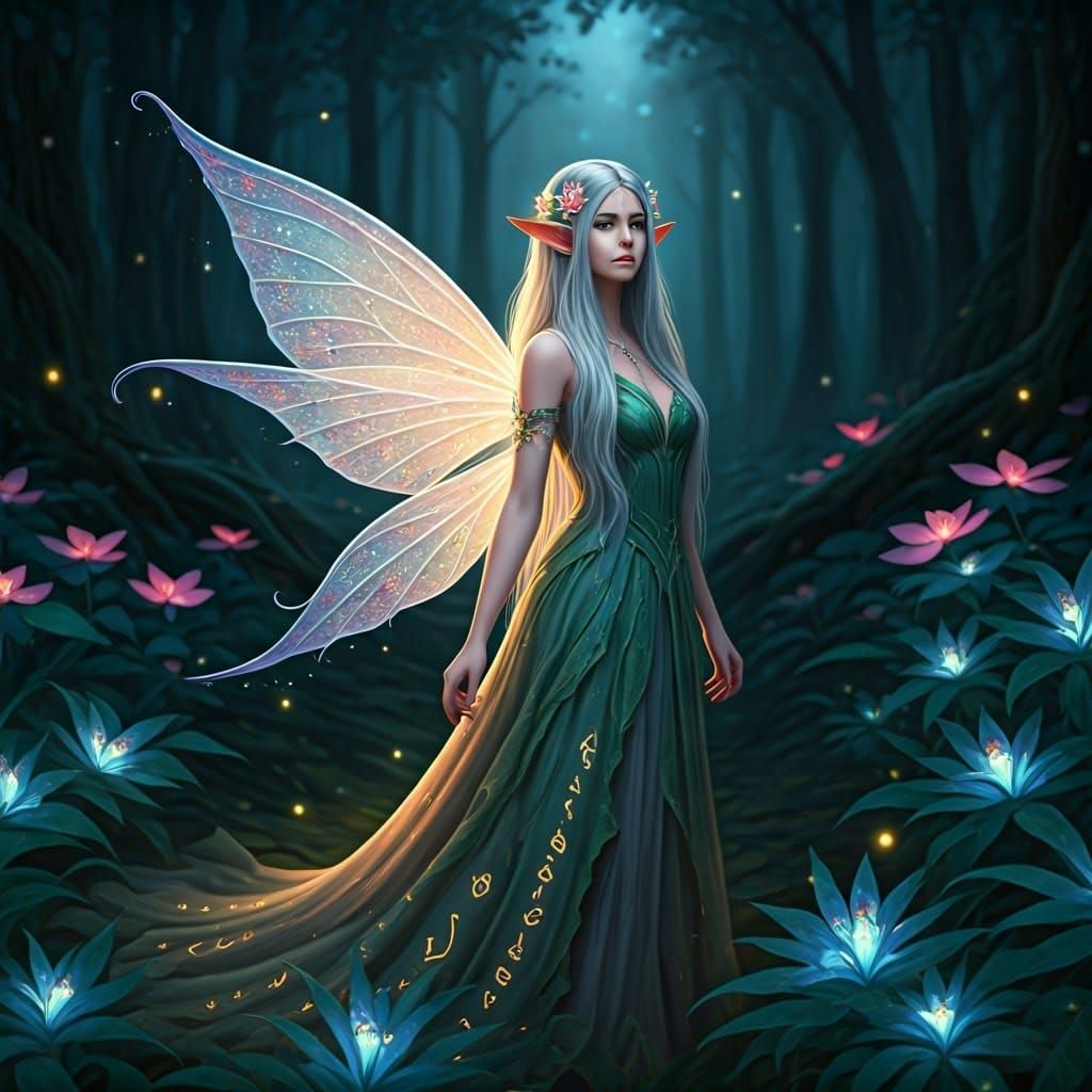 Whimsical Elf Fairy in a Glowing Forest