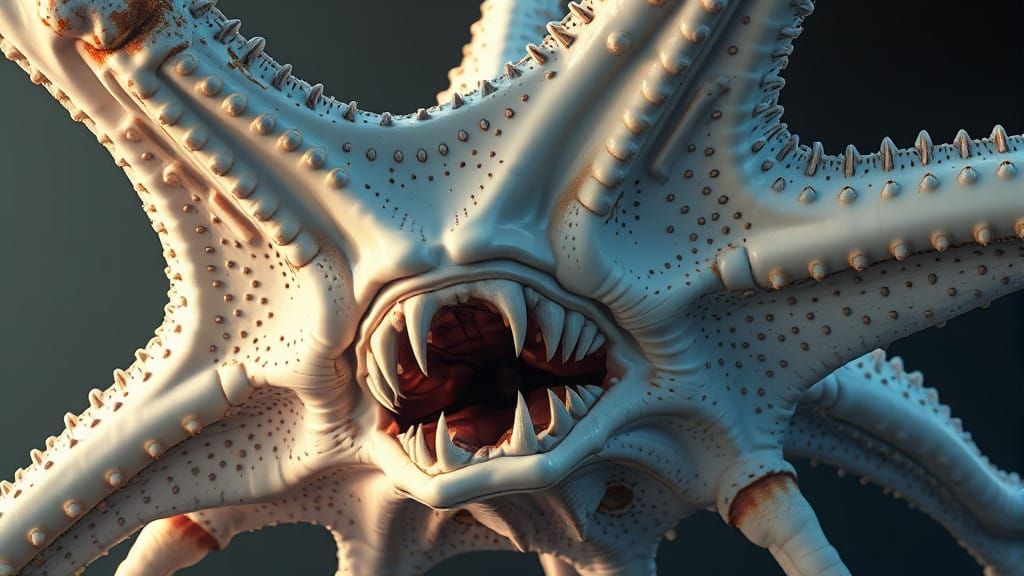 Glowing Xenomorph Starfish Displays Sharp Fangs in Underbell...