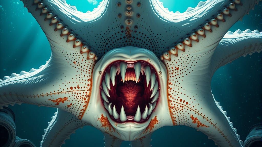 Glowing Xenomorph Starfish Alien Portrait in Triadic Colors