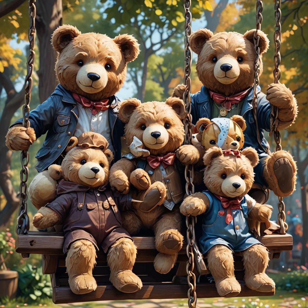 Teddy Bears on a Swing Set Portrait