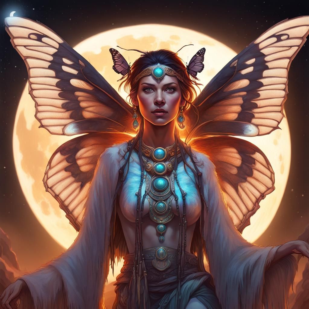 Butterfly-Winged Shaman Angel Portrait in Ethereal Lighting