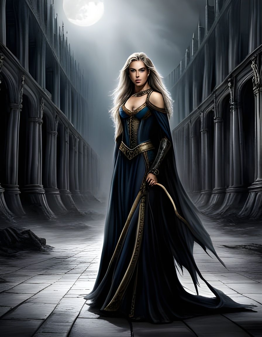 Female Wizard in Dark Catacombs in Fantasy Art Style