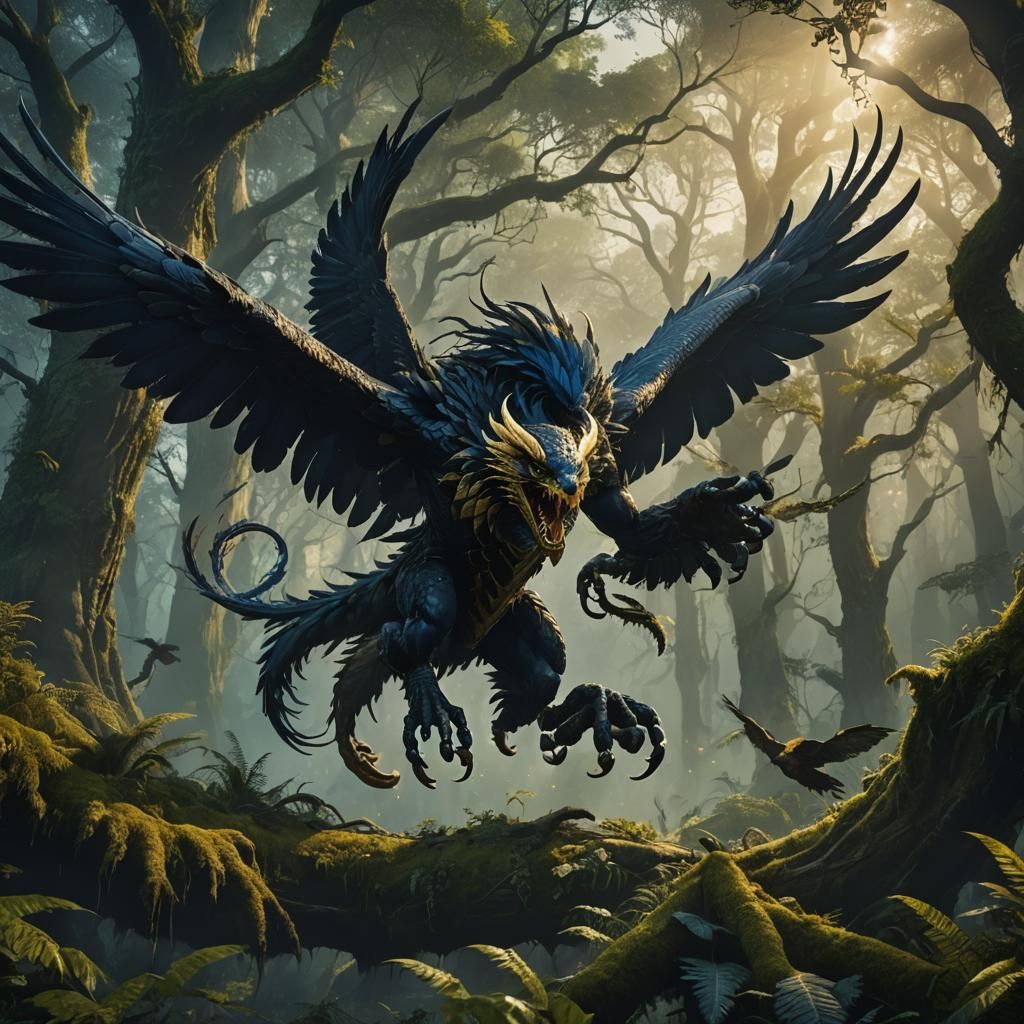 Venom-Eagle Soaring Through Mystical Forest