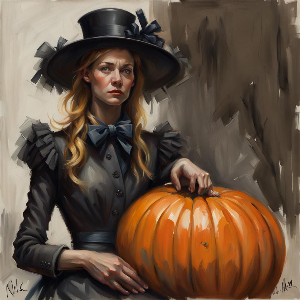 Pumpkinpunk Thanksgiving Fashion Portrait in Oil Paint Style