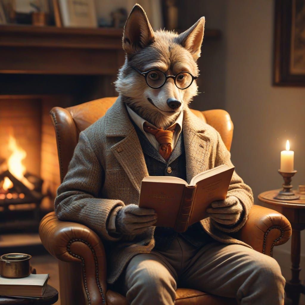 Werewolf Reader in Cozy Watercolor Library