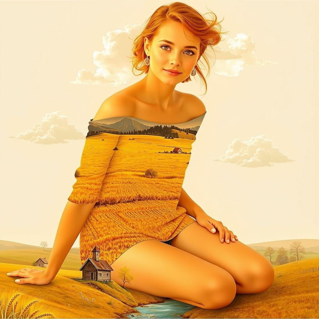 Idyllic Golden Hour Landscape with Wheat Fields