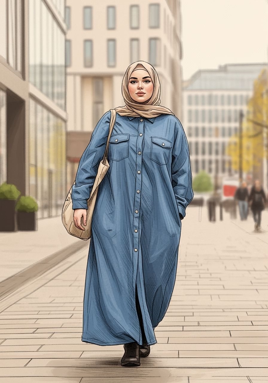 Woman in Hijab Walks Through Modern City